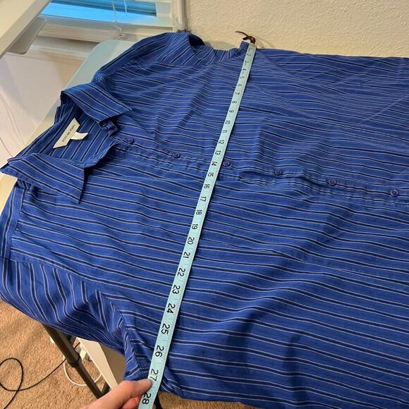 Vintage 90s 100% Cotton Blue Textured Stripe Menswear Oversized Shirt Size 2X - Picture 9 of 11